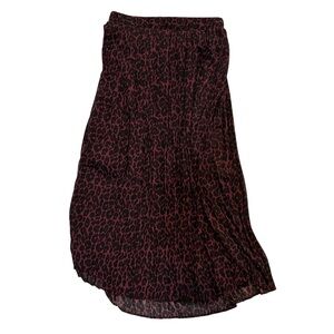Plum and Black Animal Print Plisse Pleated High-Low Midi Skirt Size Medium